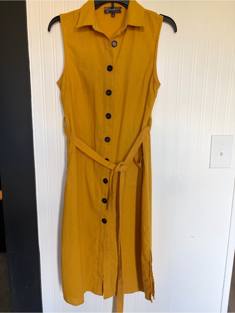 J. Jill Sleeveless Mustard Button-Front Midi Dress with Tie - Picture 2 of 11